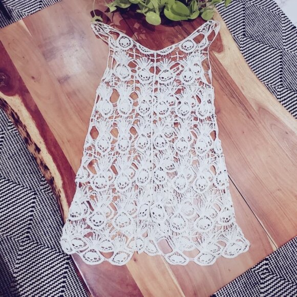 FREE PEOPLE- Boho Pineapple Stitch Crochet Beach Tunic Cover Up - Picture 6 of 14